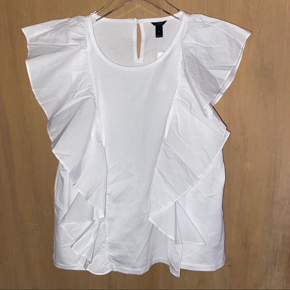 JCrew || White Ruffle Sleeve Top